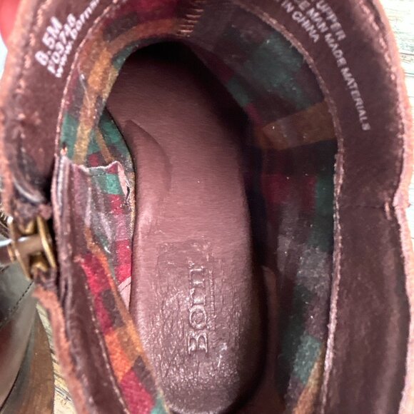 Born Harness Boot Size 8.5M Brown Leather Ankle Block Heel Zip Round Toe Moto - Picture 5 of 12